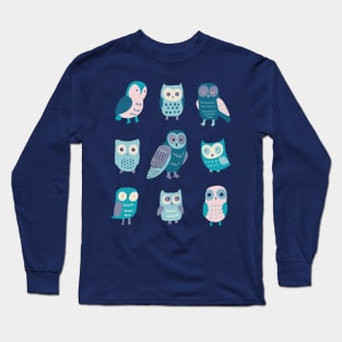 Autumn Owls - teal, aqua and cotton candy pink by Cecca Designs Long Sleeve T-Shirt